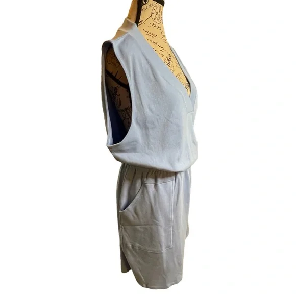 NEW COTTON SLEEVELESS ROMPER WITH POCKETS SPRING BLUE PLUS SIZE 3X - Picture 4 of 7